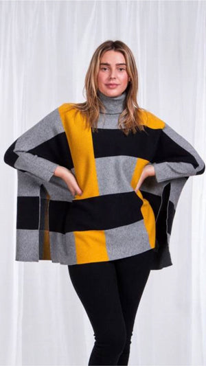Oversized Colour Block Pullover With High Roll Neck
