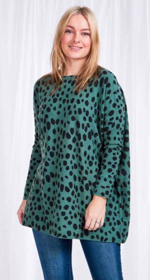 Spot Print Long Sleeve Oversized Knitted Pullover