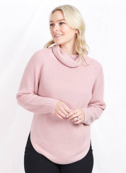 Long Sleeves High Neck Curved Hem Knit Pullover