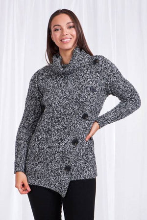 Long Sleeve Boucle Knit Pullover With Side Button