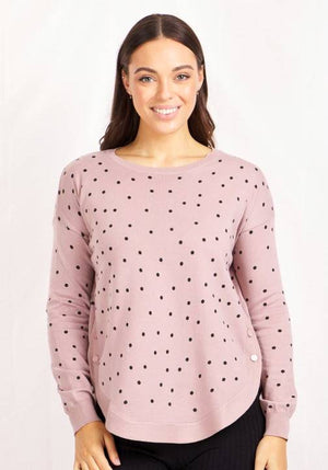 Long Sleeves Polks Dots Curved Hem Knit Pullover