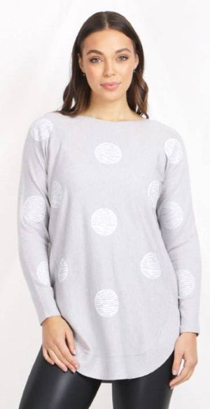 Long Sleeve Printed Pullover With Curved Hem