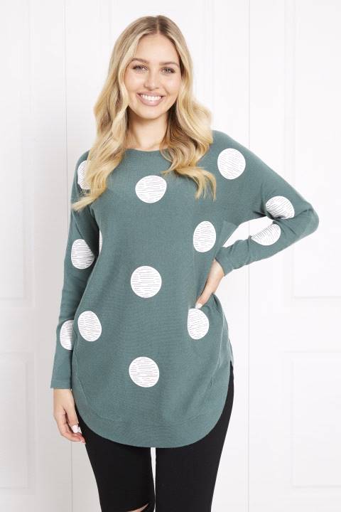 Long Sleeve Printed Pullover With Curved Hem