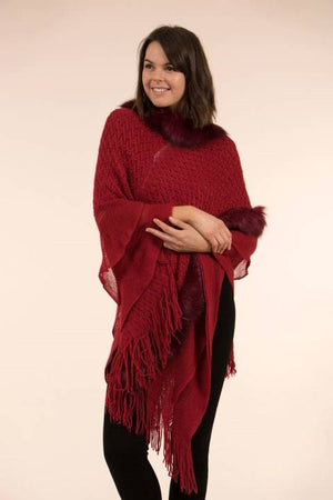 Poncho with Fur Trim