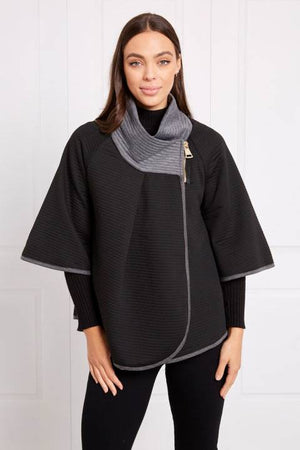 3/4 SLEEVES PONCHO WITH ZIP DETAIL