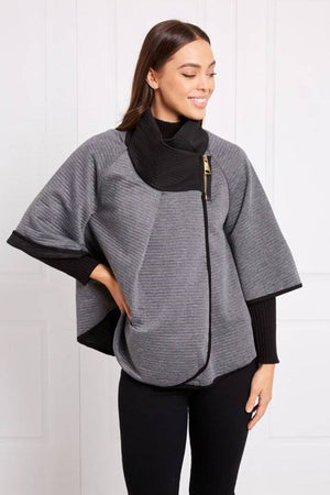 3/4 SLEEVES PONCHO WITH ZIP DETAIL