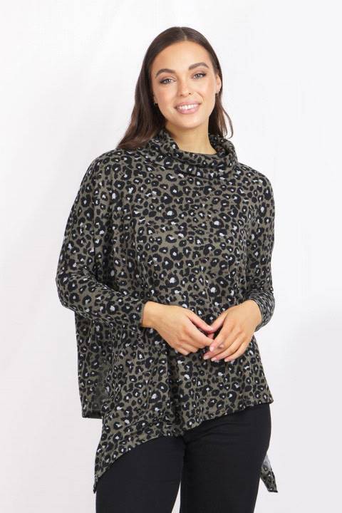 LONG SLEEVE PRINTED TOP WITH SAYMMETRIC HEM