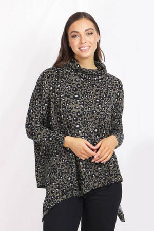 LONG SLEEVE PRINTED TOP WITH SAYMMETRIC HEM