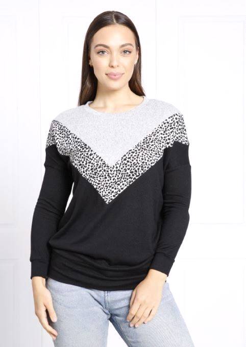 Long Sleeve Animal Print Panel Top