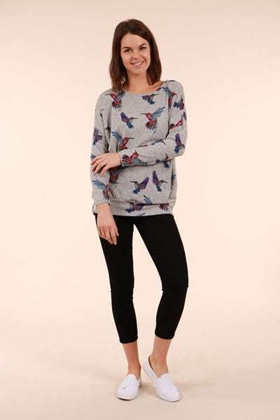 Humming Bird Print Top With Waist Band