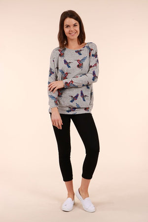 Humming Bird Print Top With Waist Band