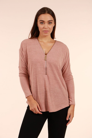 V-Neck Loose Fit Zip Front Top