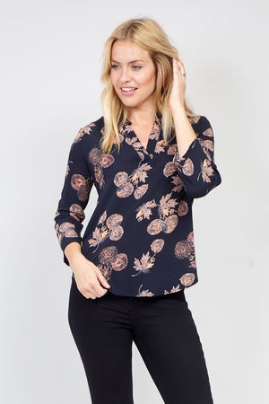 Manderin Collar Dandelion Print Blouse