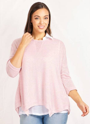 Long Sleeve Double Layer Top With Hanky Hem