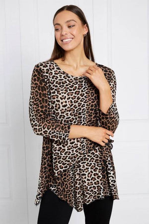 3/4 SLEEVE ANIMAL PRINT DOUBLE LAYER TOP