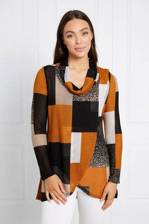 LONG SLEEVES COWL NECK CROSSOVER TOP