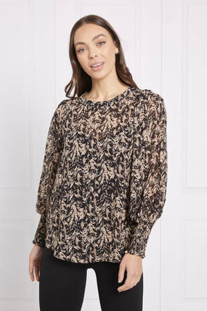 LONG BALLOON SLEEVE PRINTED BLOUSE