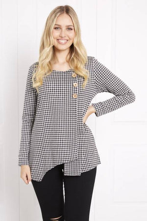 LONG SLEEVES CHECK PRINT BUTTON DETAIL TOP