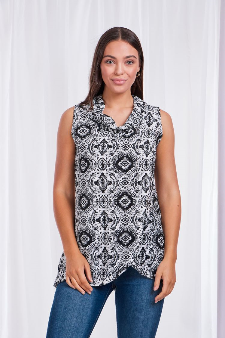 Cowl Neck Sleeveless Crossover Top
