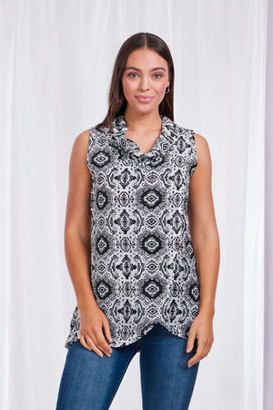 Cowl Neck Sleeveless Crossover Top
