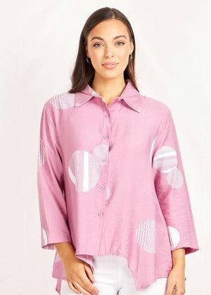 3/4 Sleeves Printed Hi-Low Hem Shirt