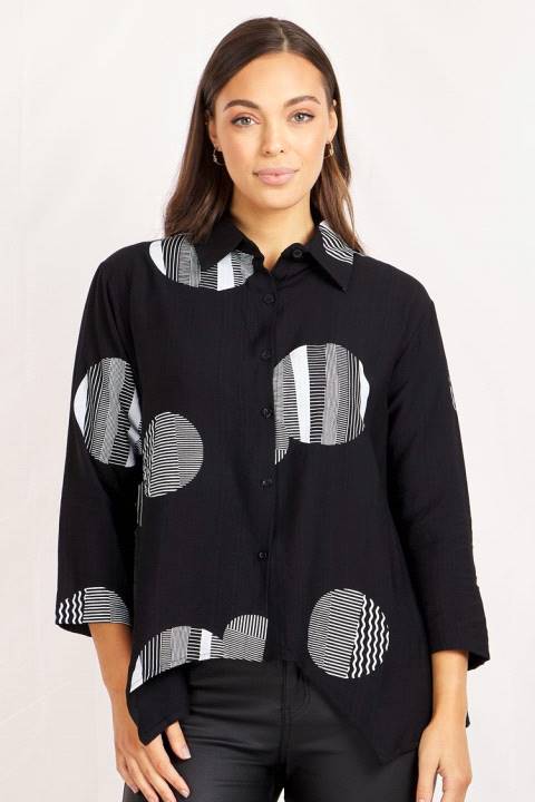 3/4 Sleeves Printed Hi-Low Hem Shirt