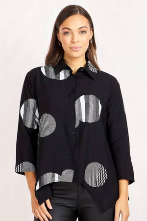 3/4 Sleeves Printed Hi-Low Hem Shirt