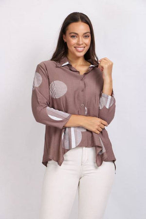 3/4 Sleeves Printed Hi-Low Hem Shirt