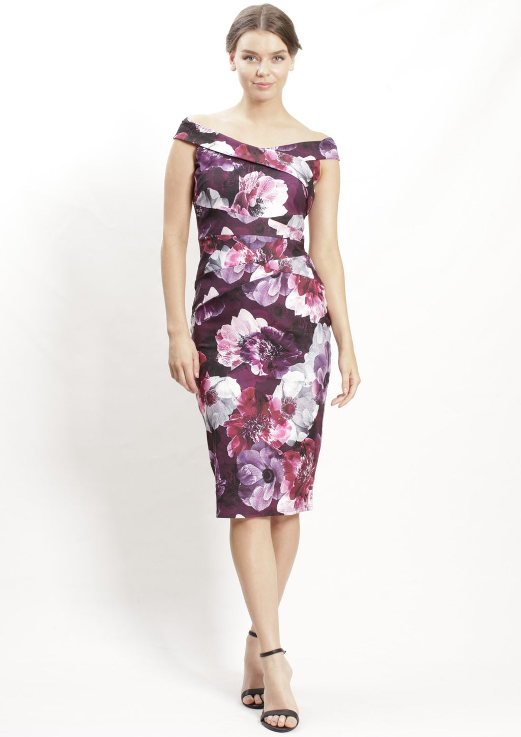 Floral Print Off The Shoulder Stretch Dress