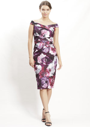 Floral Print Off The Shoulder Stretch Dress