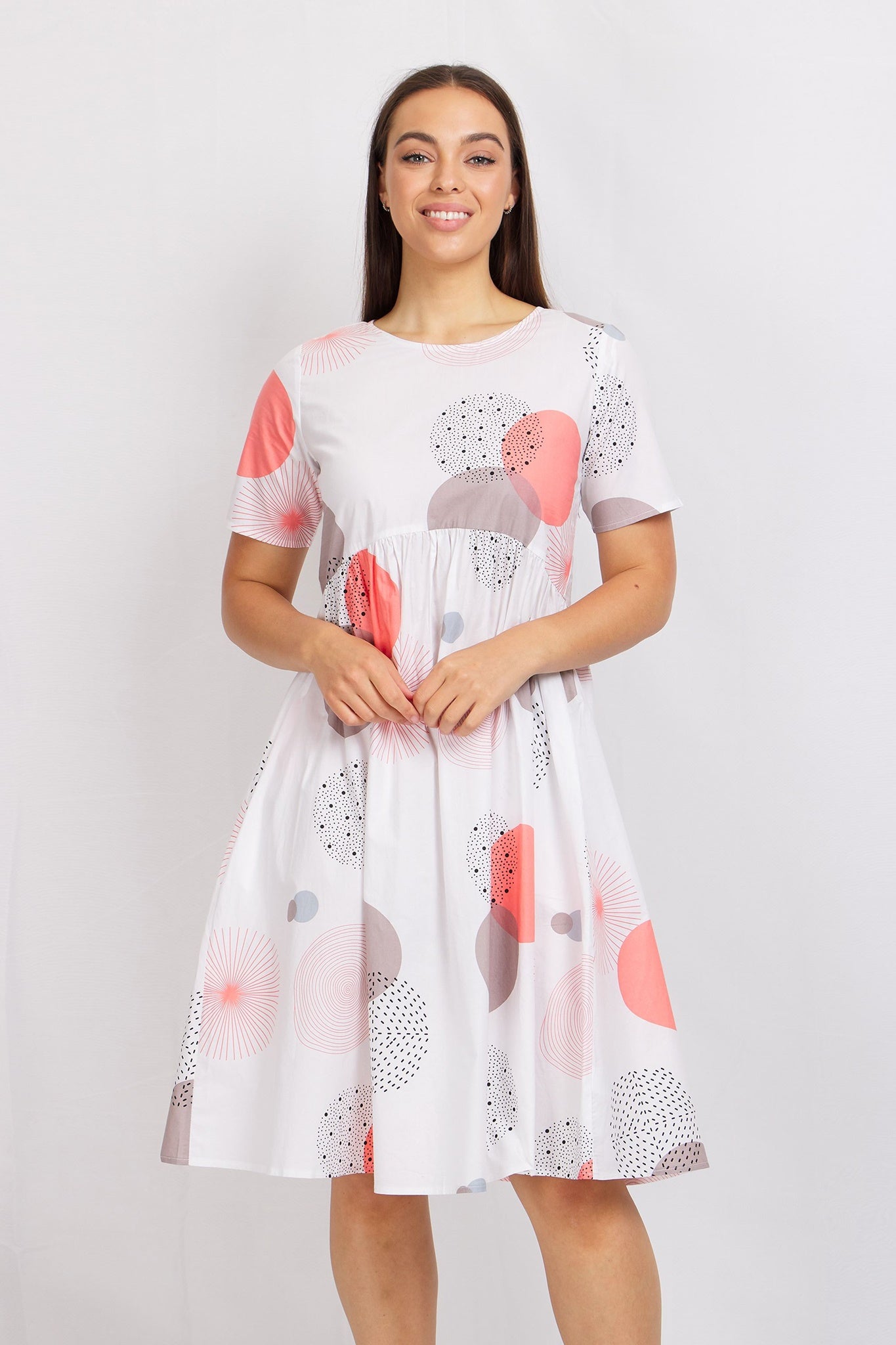 ABSTRACT CIRCLE SMOCK DRESS