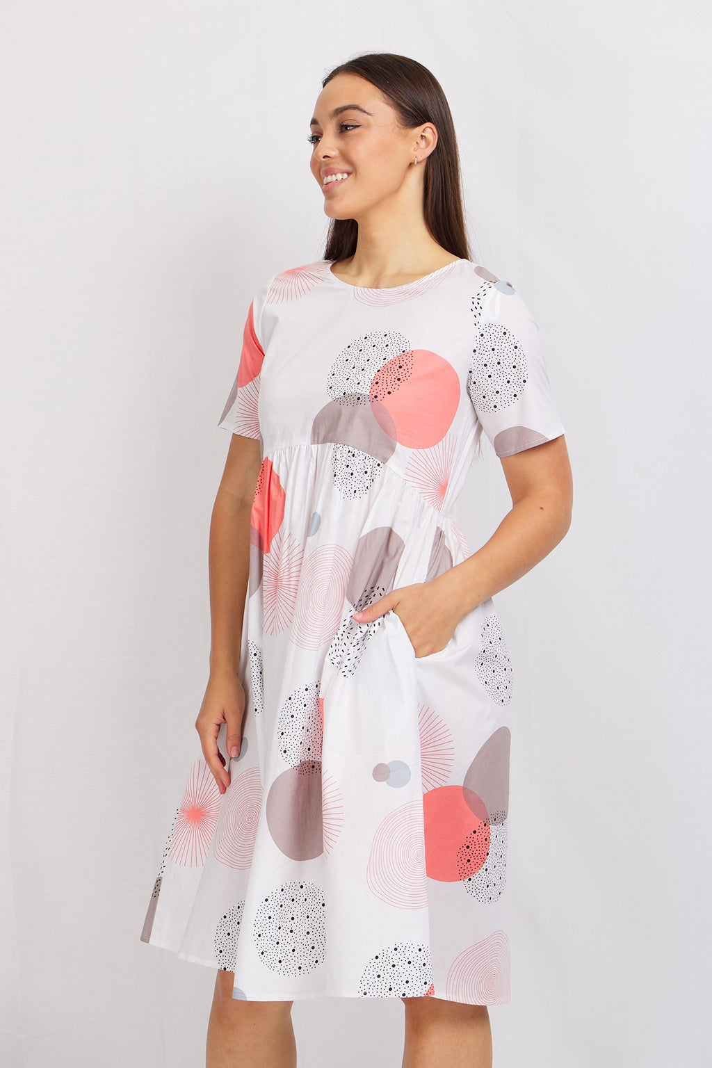 ABSTRACT CIRCLE SMOCK DRESS