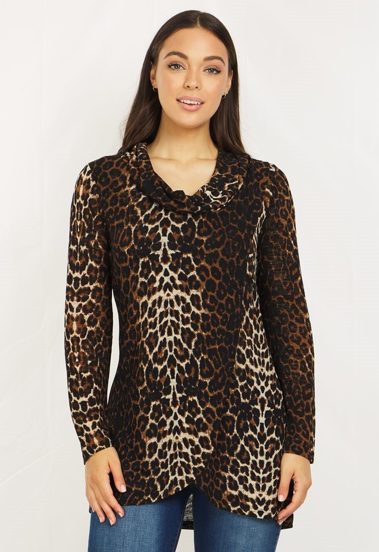 Long Sleeves Animal Print Crossover Top