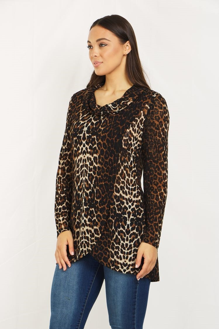 Long Sleeves Animal Print Crossover Top