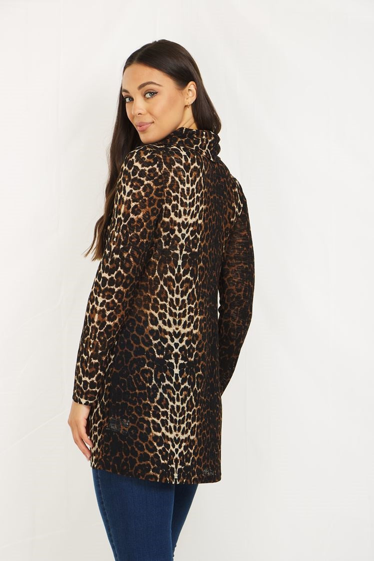 Long Sleeves Animal Print Crossover Top