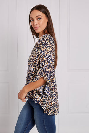 ANIMAL PRINT FLUTE SLEEVE BLOUSE