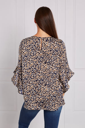 ANIMAL PRINT FLUTE SLEEVE BLOUSE