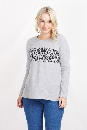Long Sleeves With Front Panel Animal Print Sweat Top