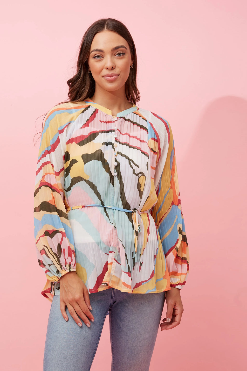 ARIZONA LONG SLEEVE PLEATED BLOUSE