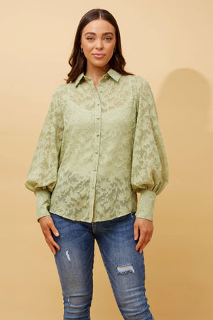 BELLE LONG BALLOON SLEEVE FLORAL SHIRT