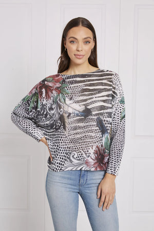 BOAT NECK FLORAL TOP