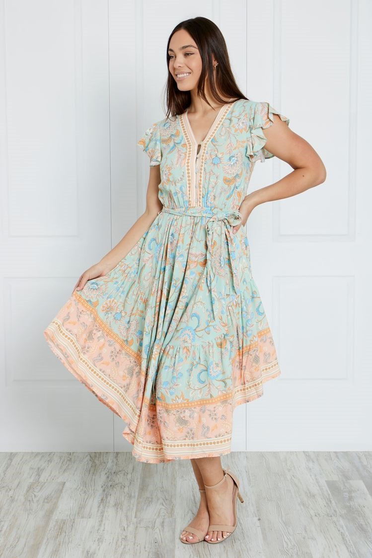 BOHO TIERED MIDI DRESS