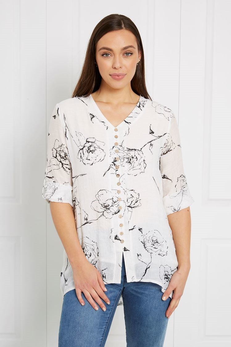 BOTANICAL PRINT BUTTON FRONT TOP