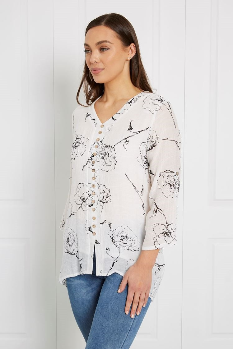 BOTANICAL PRINT BUTTON FRONT TOP