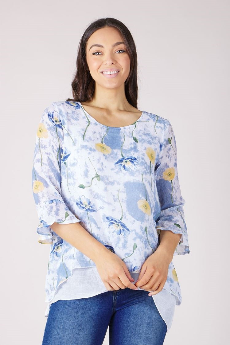 BOTANICAL PRINT DOUBLE LAYERED TUNIC TOP