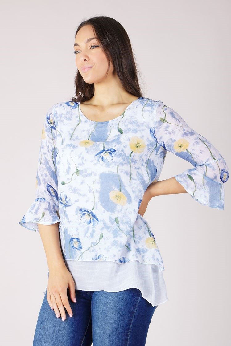 BOTANICAL PRINT DOUBLE LAYERED TUNIC TOP