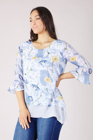 BOTANICAL PRINT DOUBLE LAYERED TUNIC TOP