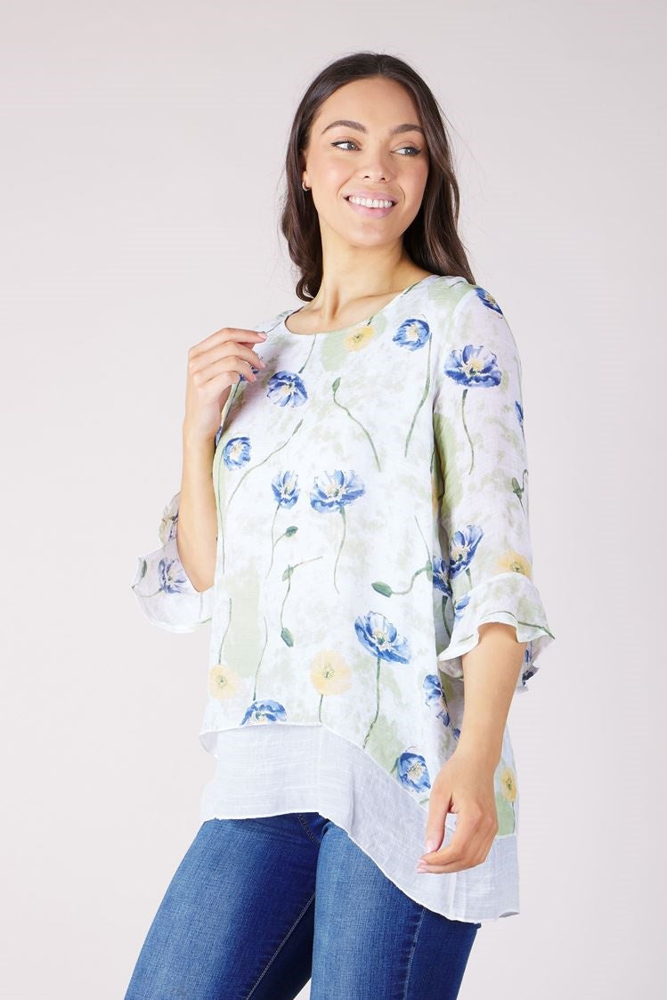 BOTANICAL PRINT DOUBLE LAYERED TUNIC TOP