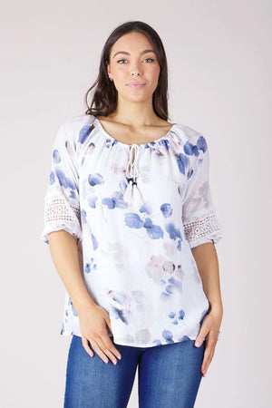 BOTANICAL PRINT PEASANT TOP