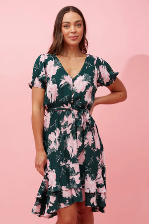 BRENDA RUFFLE TIERED FLORAL SHORT DRESS